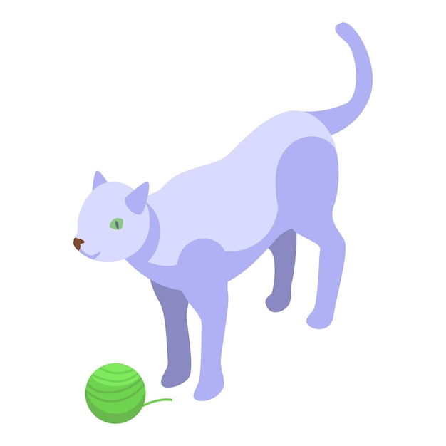 Playful purple cat preparing to play with green yarn ball