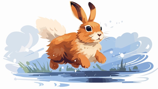 Playful Rabbit Jumping 2D Flat Cartoon Vector Illustration