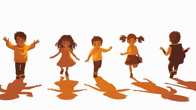 Vector playful silhouette shadows of children in motion captured in illustration