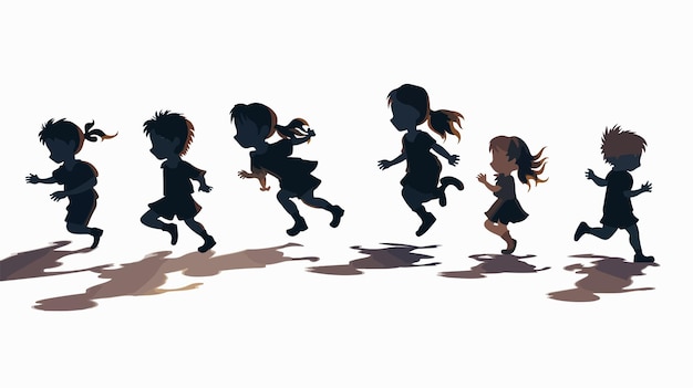 Vector playful silhouette shadows of children in motion captured in illustration