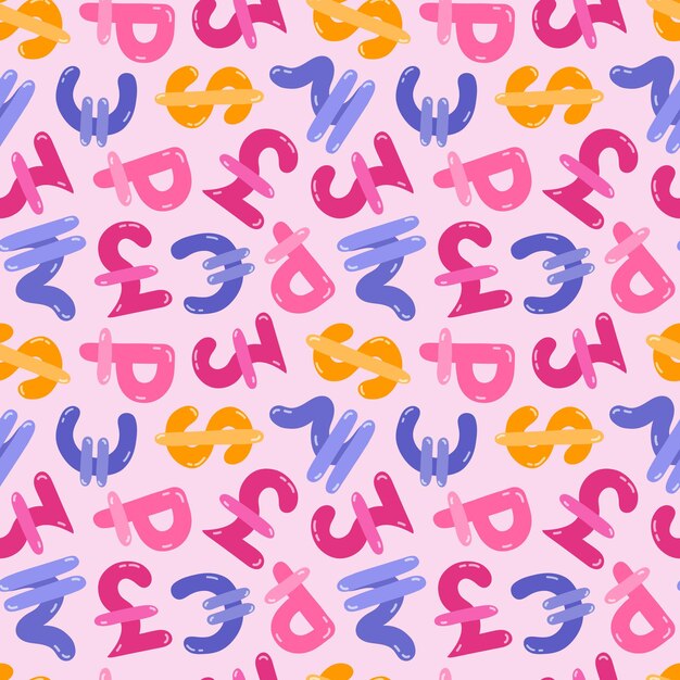 Playful simple seamless pattern with different international currency symbols Bright background with hand drawn doodle of money signs in naive style for wrapping paper background fabric scrapbook