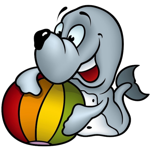 Playful Smiling Seal with a Colorful Beach Ball