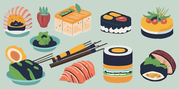 Playful Sushi Magic Cartoon Illustration with Colorful Rolls and Cheery Characters