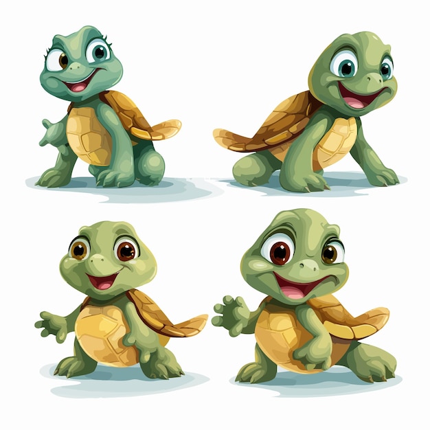 Playful Turtles on White Background