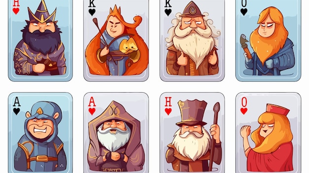 Vector playful and whimsical card game illustration with cute and funny cards