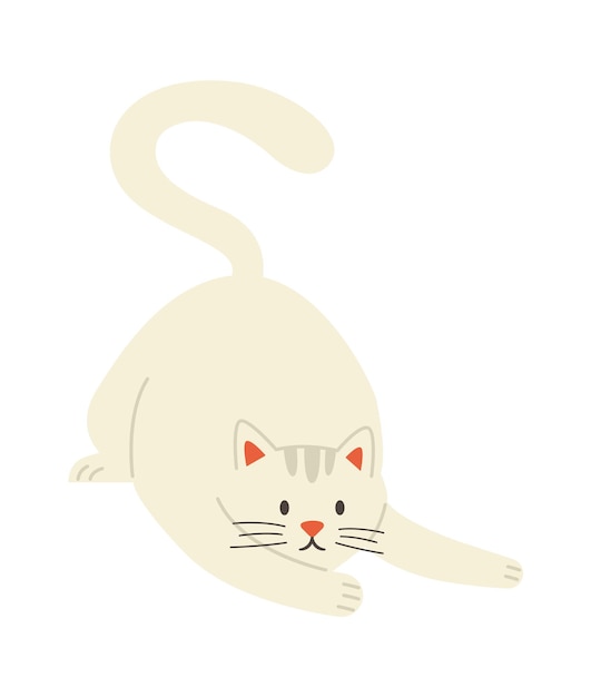 Playful white cat flat icon Funny pet