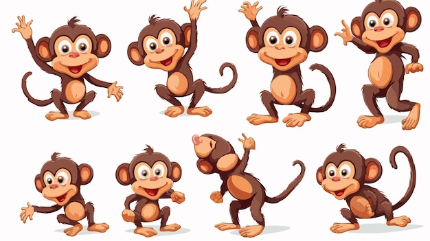 Playful Wild Monkeys Illustration on White Background