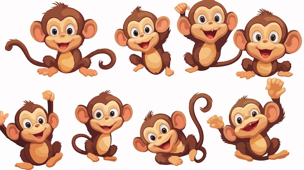 Playful Wild Monkeys Illustration on White Background