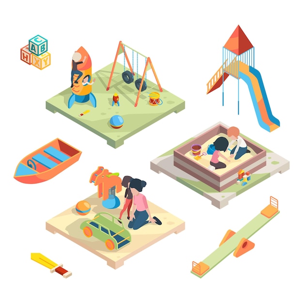 Playground in isometric view. Place for funny kids games