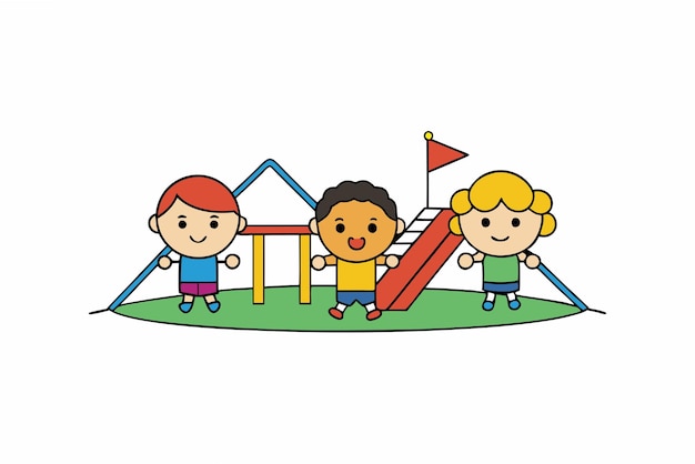 Vector playground pals friends playing during recess illustration cartoon clipart and line art