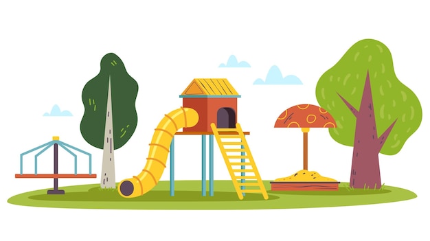 Playground slide play area park ground child equipment concept graphic design illustration