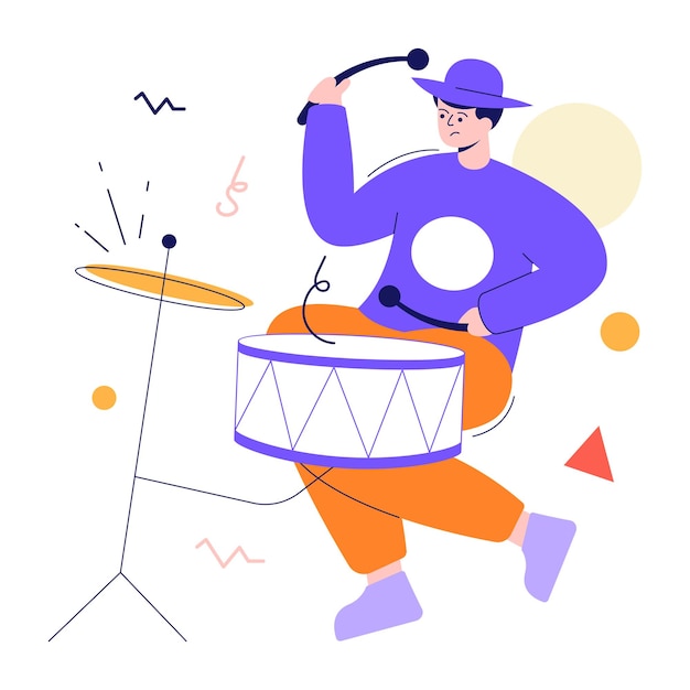 Playing drums flat illustration, editable design