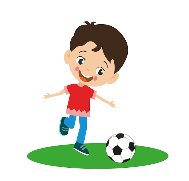 Playing football cute mischievous child