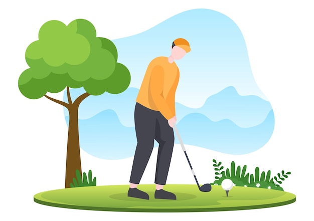 Playing Golf Sport Illustration with Flags and Equipment on Outdoors Yard Green Plants