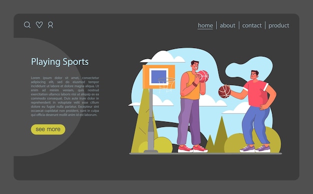 Playing sports concept pals sharing a friendly game of basketball outdoors enjoyment of sports and