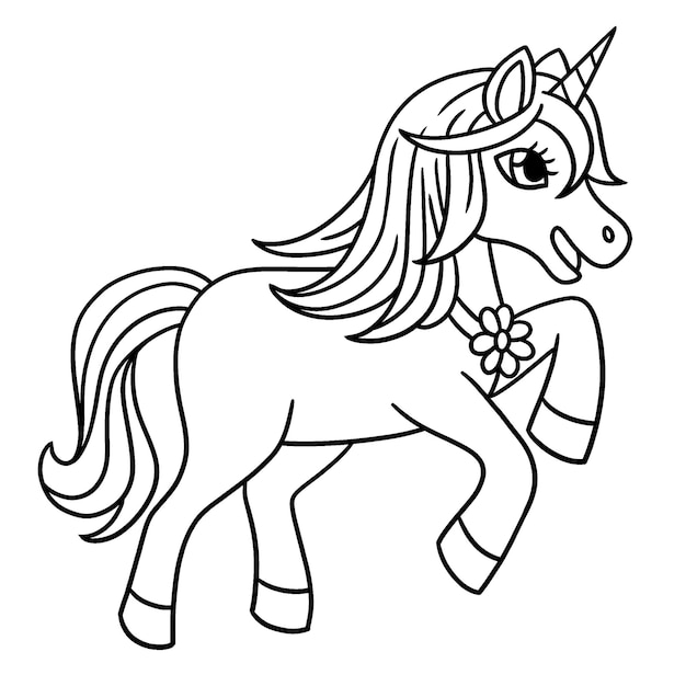 Playing Unicorn Isolated Coloring Page for Kids