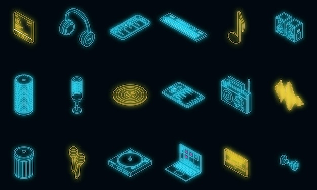 Playlist icons set vector neon