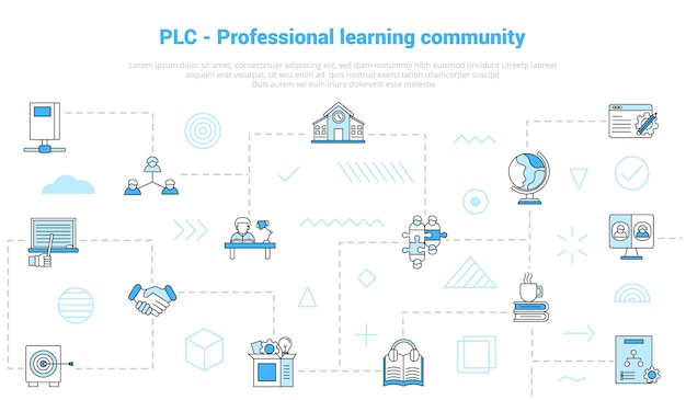 Plc professional learning community concept with icon set template banner with modern blue color style