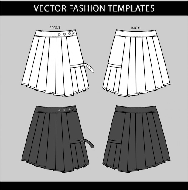 PLEATED MINI SKIRT fashion flat sketch template