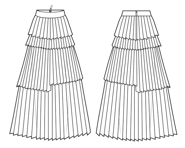 Vector pleated skirt flat drawing vector template