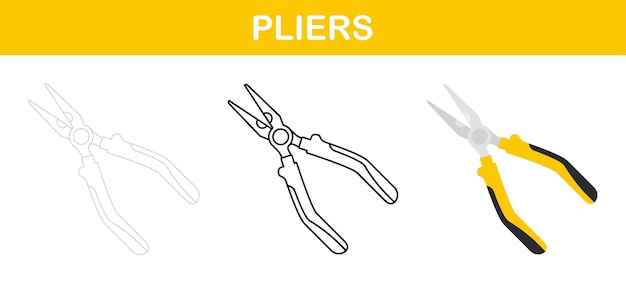 Pliers tracing and coloring worksheet for kids