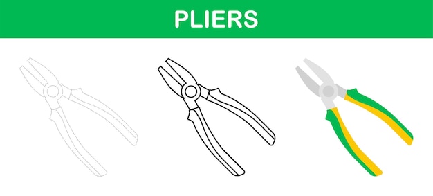 Pliers tracing and coloring worksheet for kids