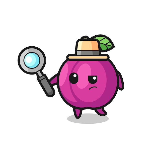 Plum fruit detective character is analyzing a case