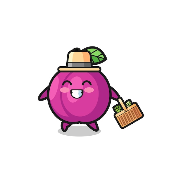 Plum fruit herbalist character searching a herbal , cute design