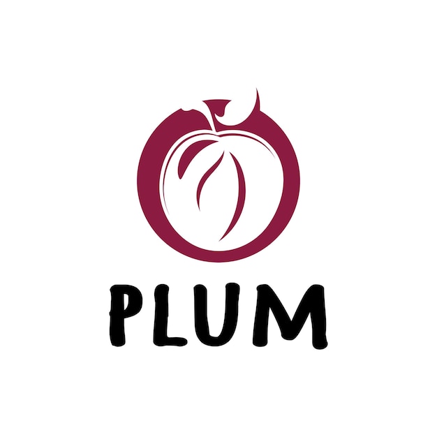 Plum fruit logo with leaves design of plum plantation fruit shop plum products with simple vector editing