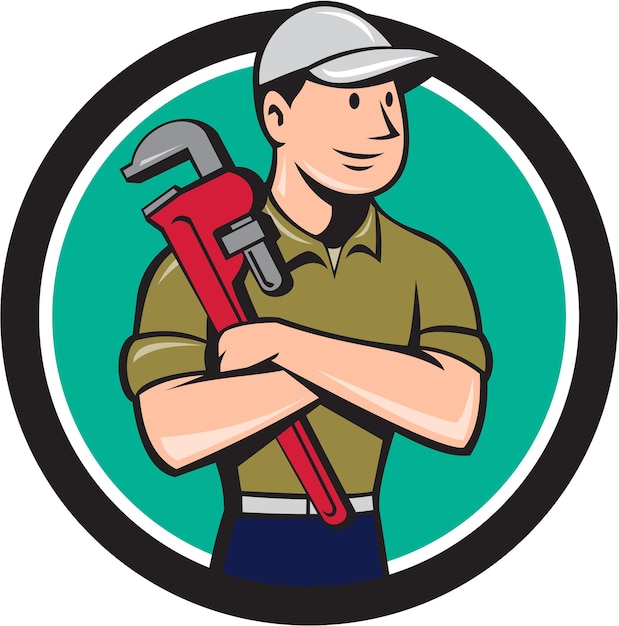 Plumber Arms Crossed Circle Cartoon