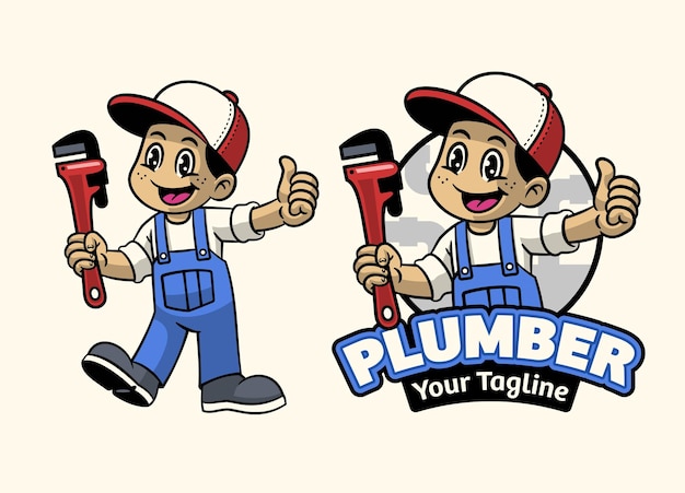 Plumber Boy Mascot Logo with Wrench