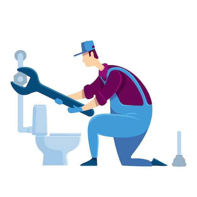 Vector plumber flat color faceless character. specialist fixing toilet. handyman with wrench. house improvement. handyperson repairs pipeline. home repairs isolated cartoon illustration