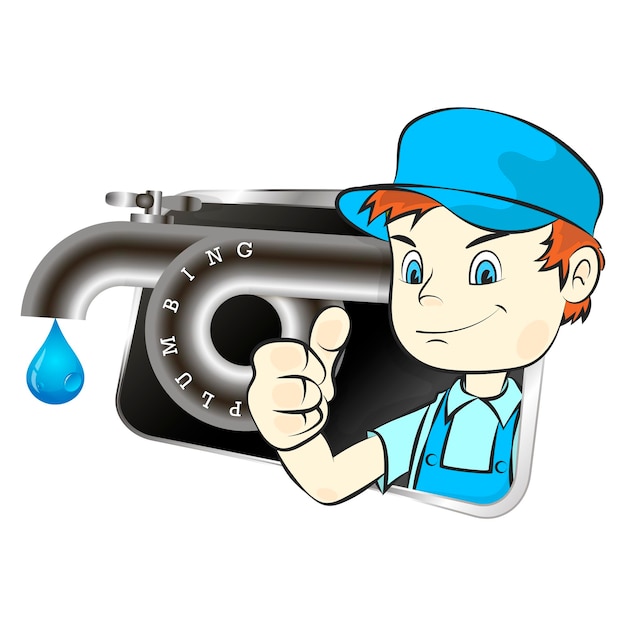 Vector plumber in framed uniform design for plumbing repair and service