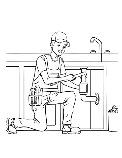 Plumber Isolated Coloring Page for Kids