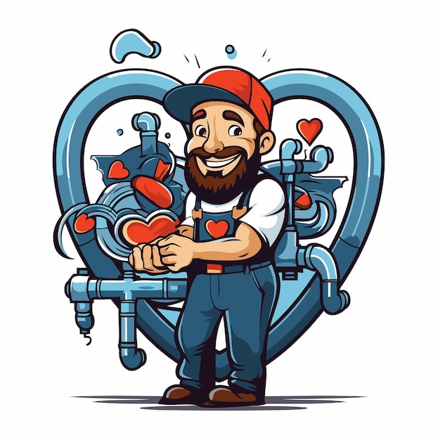 Vector plumber in love vector illustration of a plumber holding a heart