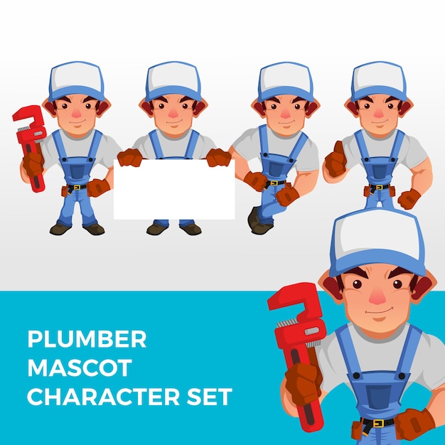 Vector plumber mascot character set logo 