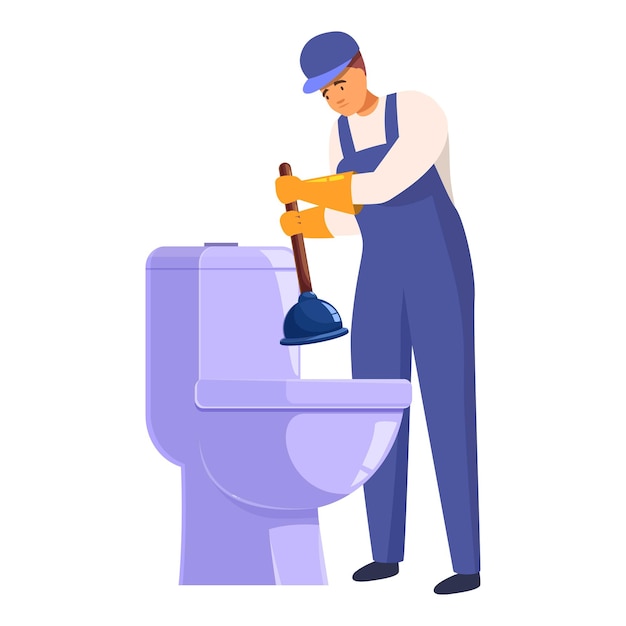 Vector plumber using plunger for unclogging toilet bowl