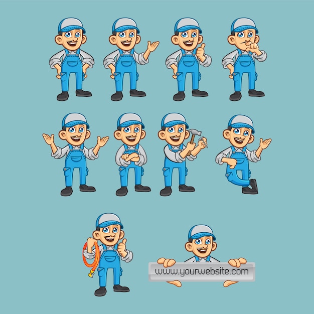 Plumber Vector Character In Different Poses