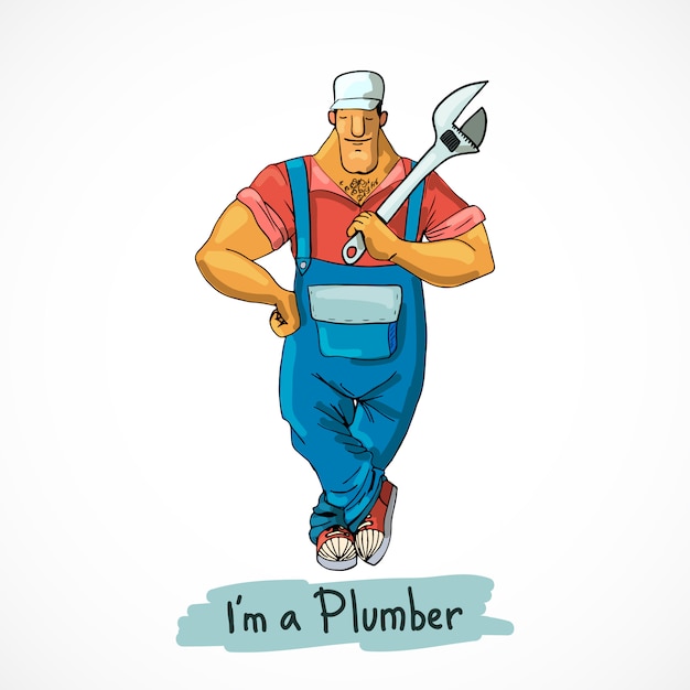 Plumber with monkey wrench