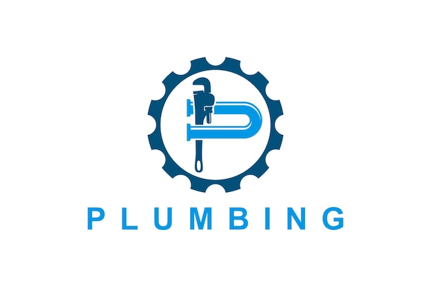 Plumbing industry logo gear spanner monkey wrench icon symbol