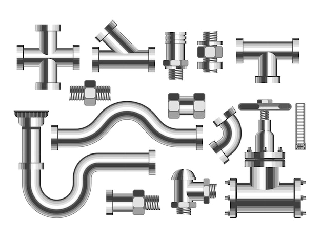 Vector plumbing pipes and tubes building materials isolated objects