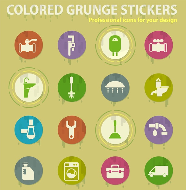 Plumbing service colored grunge icons