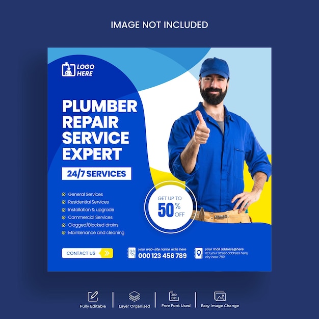 Plumbing service flyer Instagram post and web banner template design