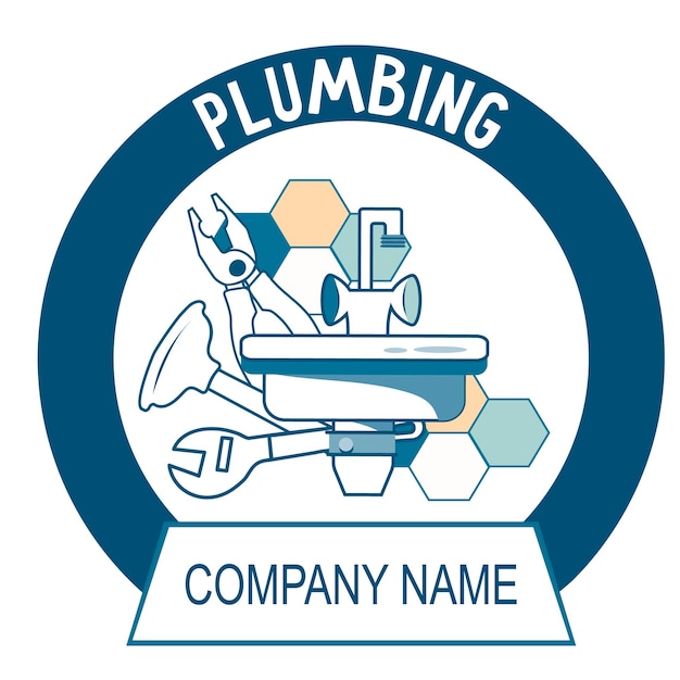 Plumbing service logo or company emblem template flat vector isolated