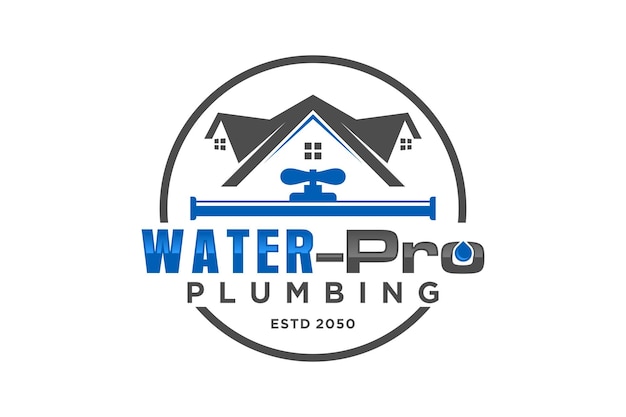 Plumbing service logo design roof house workshop repair tool real estate faucet pipe icon