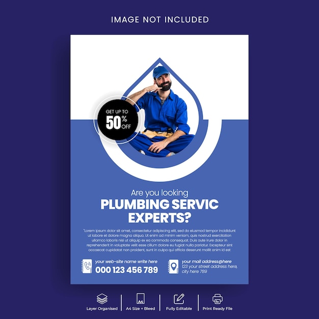 Vector plumbing service poster and print flyer template design