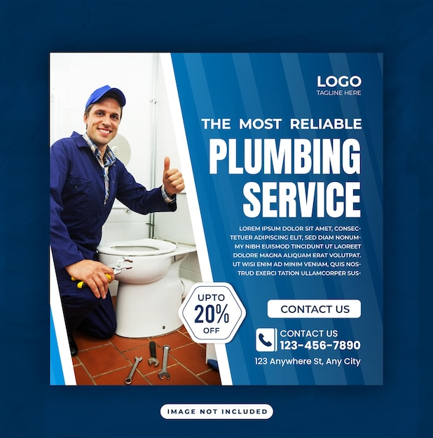 Vector plumbing service promotion flyer social media post or instagram banner template