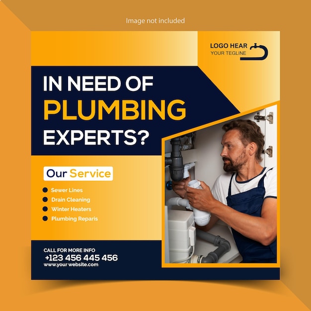 Vector plumbing service social media post template