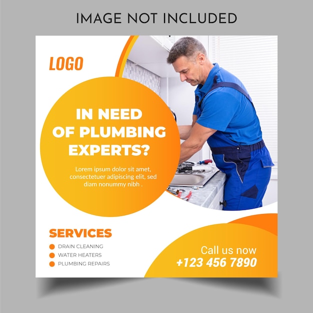 Vector plumbing service social media post template