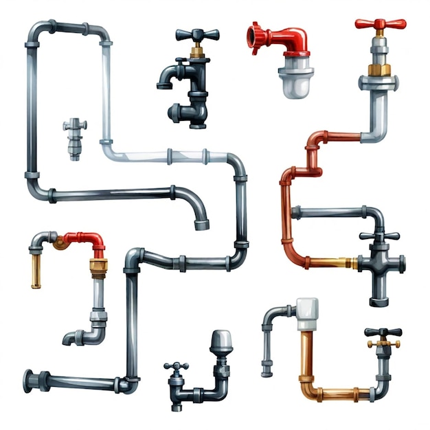 Vector plumbing vector set white background isolated a high quality image modern